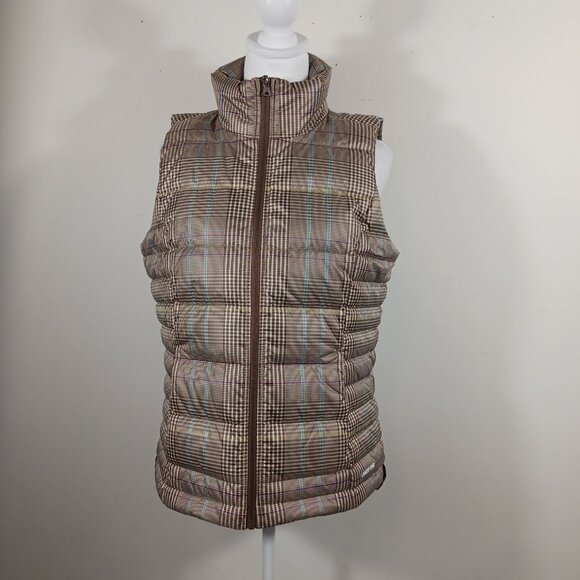LANDS' END Classic Brown Plaid Puffer Vest, 75 Down/25 Feathers Fill Size Small - Picture 4 of 16